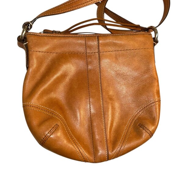 vintage coach british tan leather cross body bag purse 8.5x8 - Picture 5 of 7